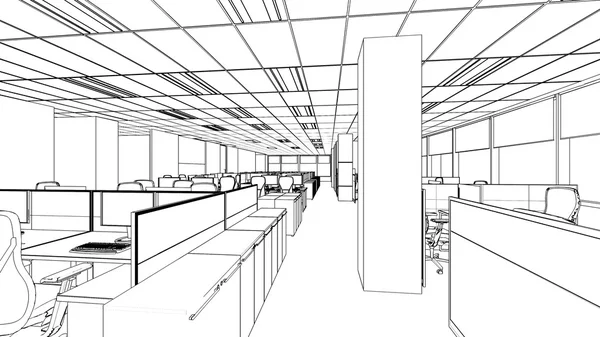 Zarys szkicu przestrzeni wnętrza biurowe — Zdjęcie stockowe