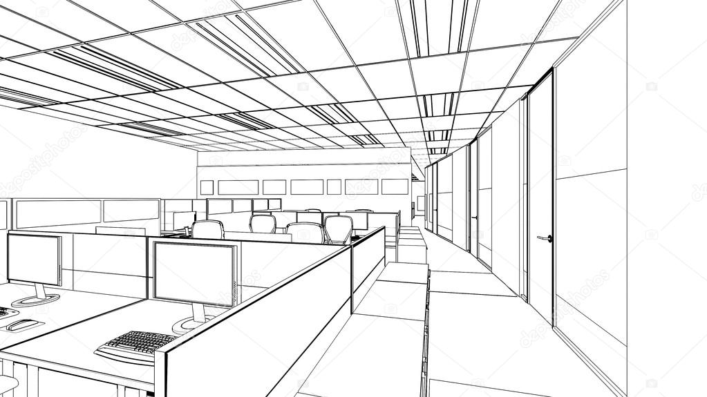 outline sketch of a interior office area  