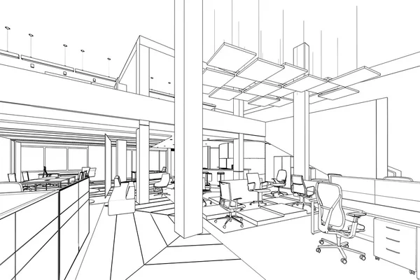 Zarys szkicu przestrzeni wnętrza biurowe — Zdjęcie stockowe