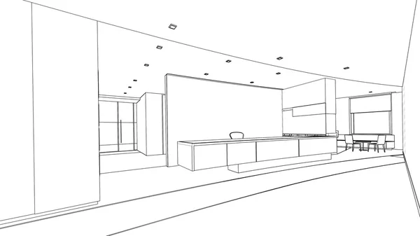 一个内部接待区的大纲草图 — 图库照片
