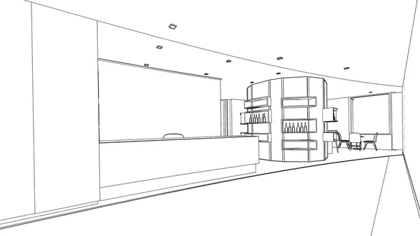 一个内部接待区的大纲草图 — 图库照片