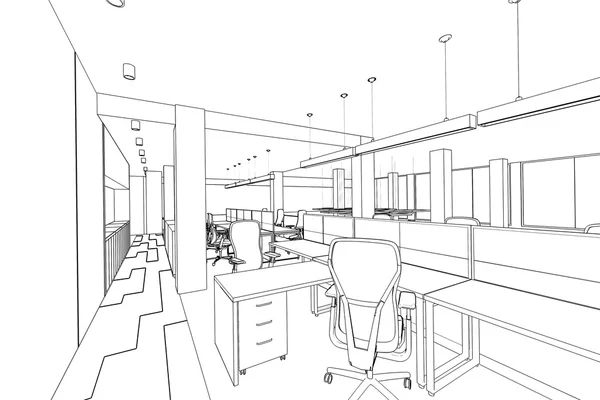 Abbozzo schematico di un'area di ufficio interna — Foto Stock
