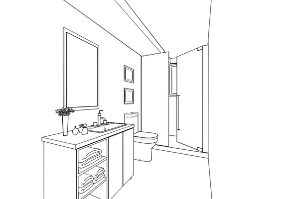 Outline sketch of a interior — Stock Photo, Image