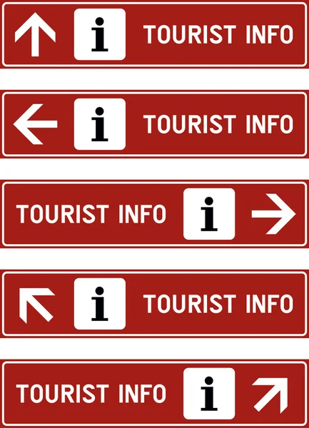 Informação turística sinal de estrada direção com ícone no fundo marrom contra o céu azul no vetor — Vetor de Stock