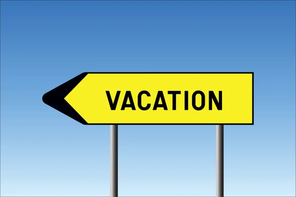 Vacation direction road sign on yellow background against blue sky in vector — Wektor stockowy