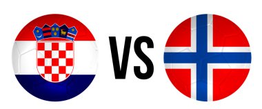 Beyaz arka plan üzerinde izole Hırvatistan Vs Norveç futbol topu kavramı