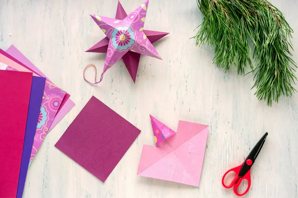 Step Step Step Instruction How Make Christmas Star Out Colored — Stock Photo, Image