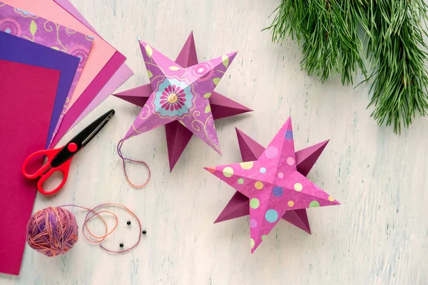 Step Step Step Instruction How Make Christmas Star Out Colored — Stock Photo, Image