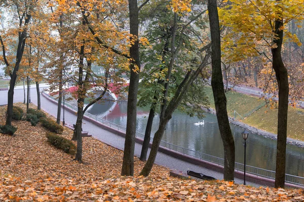 Parque Cidade Outono Manhã Nebulosa Gomel Bielorrússia — Fotografia de Stock