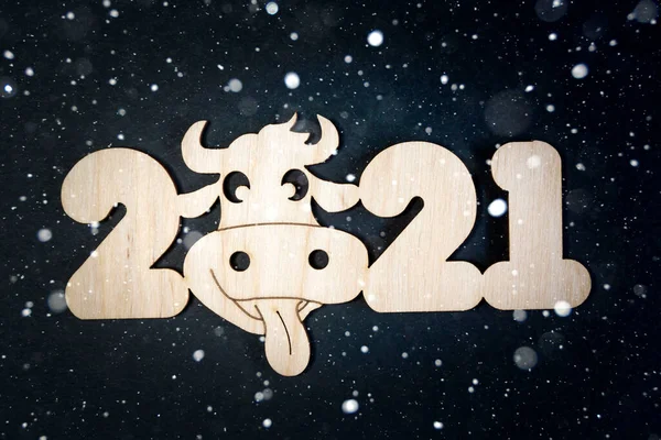 2021 year of the bull wooden viguru. New Year.