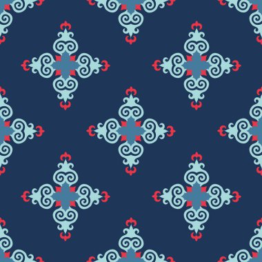 Dekoratif Asyalı Halkın Kusursuz Örnekleri. Asyalı Göçebelerin Süsü: Kırgız, Kazak, Beşir, Tatar, Yakut, Moğol. Kağıt Ürünleri, Tekstil Etnik Vektör İllüstrasyonu.