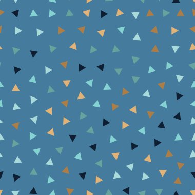 Renkli üçgenleri olan geometrik dikişsiz desen. Tasarım kartları, ev tekstili, duvar kağıdı, ambalaj kağıdı için soyut dekoratif desen. 