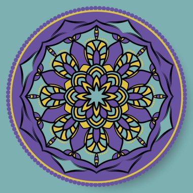 Dekoratif Yuvarlak Desen. Mandala. Asya, Hindistan ve Pakistan 'ın süs tasarım unsurları. Kağıt Ürünleri, Tekstil Etnik Vektör İllüstrasyonu.