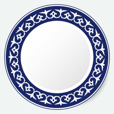 Yuvarlak çerçeve, tasarımın için bir çalışma. Kazak, Kırgız, Özbek 'in süs eşyaları ve motifleri, plaka, tekstil ve baskı tasarımı için ulusal Asya dekoru. Çember çerçeve. Vektör. 