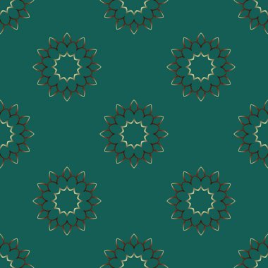 Güzel çiçek desenli dekoratif desenli ev tekstili, duvar kağıtları, kumaşlar, hediye ambalajları, şablonlar, albüm için yeşil arka planlar. Vektör.