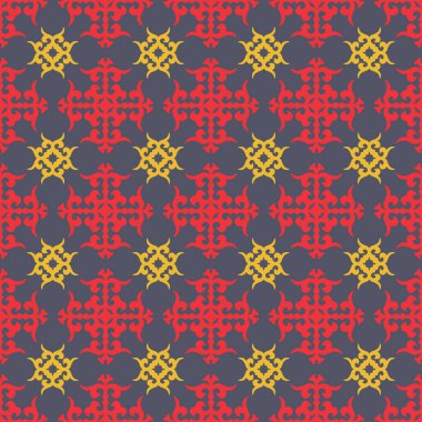 Dekoratif Asyalı Halkın Kusursuz Örnekleri. Asyalı Göçebelerin Süsü: Kırgız, Kazak, Beşir, Tatar, Yakut, Moğol. Kağıt Ürünleri, Tekstil Etnik Vektör İllüstrasyonu.