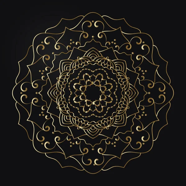 Dekorative Runde Muster Von Goldfarbe Auf Schwarzem Hintergrund Ziermuster Für — Stockvektor
