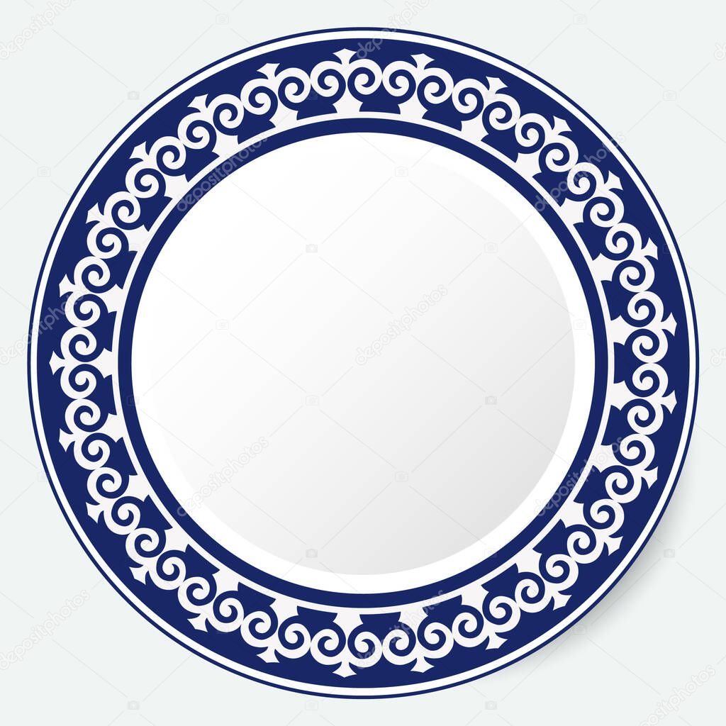 Round Frame, workpiece for your design. Ornamental elements and motifs of Kazakh, Kyrgyz, Uzbek, national Asian decor for plate, textile and print design. Circle frame. Vector.