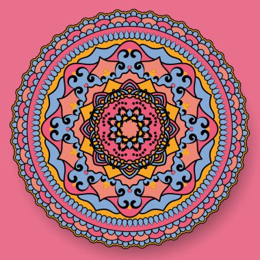 Etnik tarzda yuvarlak bir süs. Mandala dairesel soyut çiçek deseni. Süslü Arabesk Vektör Deseni. Moda Tekstil, Ev Dekorasyonu, Kağıt Ürünleri Etnik Flourish Resimleri