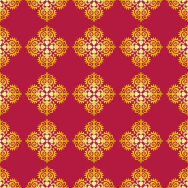 Orta Asya ve Kırgızistan 'daki göçebelerin kusursuz Asya örneği. Göçebe etnik damgası. Asya süslemeleri.