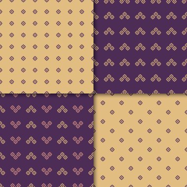 Ev Tekstili için 4 Dekoratif Kusursuz Desen. Özgeçmiş, motifler, tekstil, duvar kağıtları, kumaşlar, şablonlar için soyut doku tasarımları kullanılabilir. Albüm için tasarım kağıdı. Vektör.