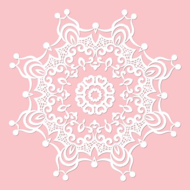 Mandala, dantel kâğıt altlık, kabartmalı desen, 3 boyutlu, yuvarlak element. Kağıt kesim tasarımı, lazer kesim şablonu. Kenarlı eski dantel altlık. Tasarımın için çiçekli yuvarlak peçete..