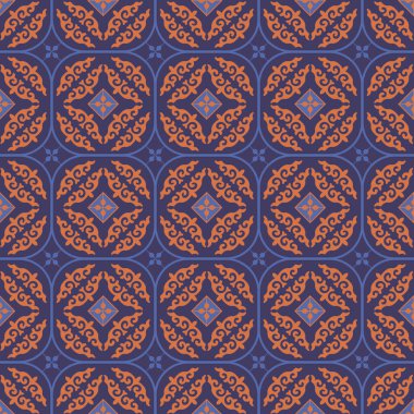 Orta Asya ve Kırgızistan 'daki göçebelerin kusursuz Asya örneği. Göçebe etnik damgası. Asya süslemeleri.