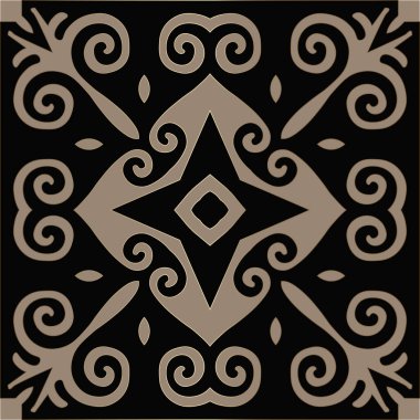 Orta Asya ve Kırgızistan 'daki göçebelerin kusursuz Asya örneği. Göçebe etnik damgası. Asya süslemeleri.