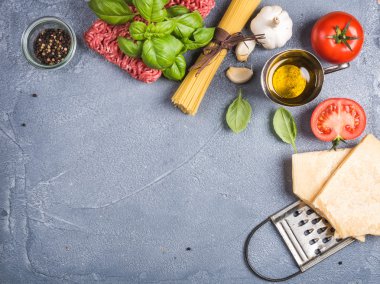 Ingredients for cooking pasta Bolognese clipart