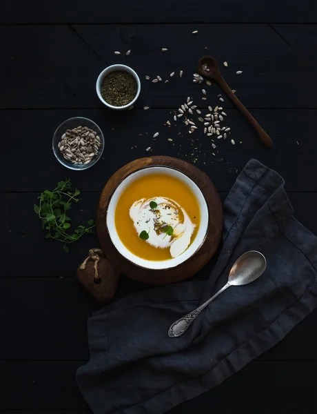 Pumpkin soup with cream — Stock Image Pumpkin soup with cream Royalty Free Stock Images