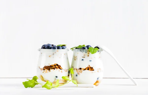 Yoghurt havre müsli med sylt — Stockfoto