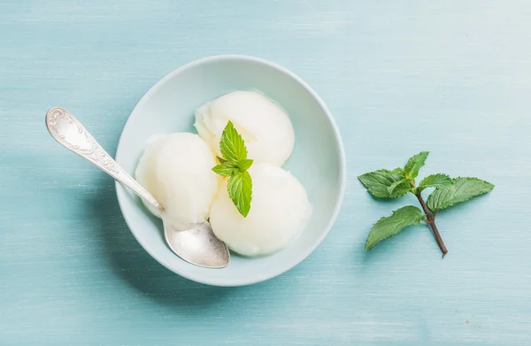 Lemon sorbet ice cream with mint — Stock Photo, Image