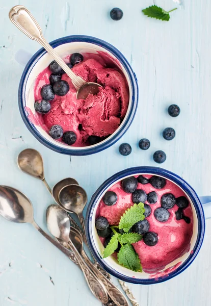 Homemade blueberry ice cream scoops — Stock Photo, Image