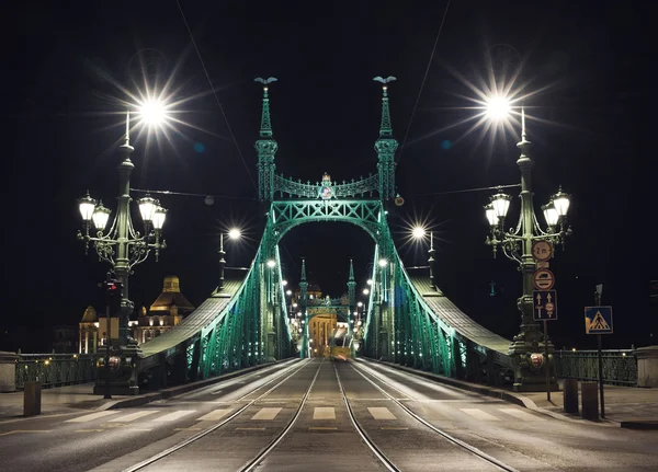 Night view of Liberty Bridge in Budapest — Stock Photo, Image