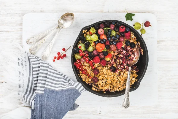 Granola de avena desmenuzada con bayas frescas de jardín — Foto de Stock