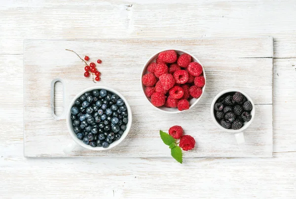 Fresh berries and milk in pitcher — Stock Photo, Image