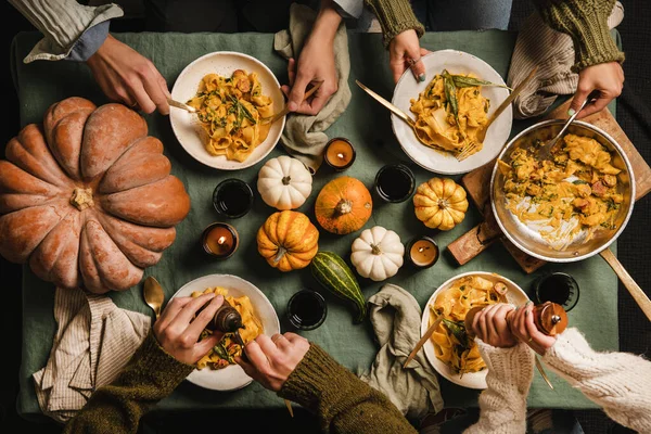 Flat Lay Van Herfst Diner Voor Bijeenkomst Thanksgiving Day Viering — Stockfoto