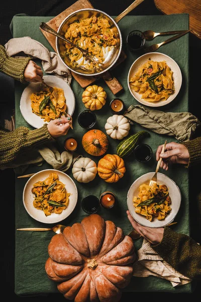 Flat Lay Jantar Outono Para Reunião Celebração Dia Ação Graças — Fotografia de Stock