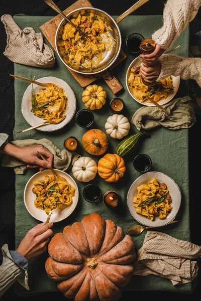 Flat Lay Jantar Outono Para Reunião Comemoração Dia Ação Graças — Fotografia de Stock