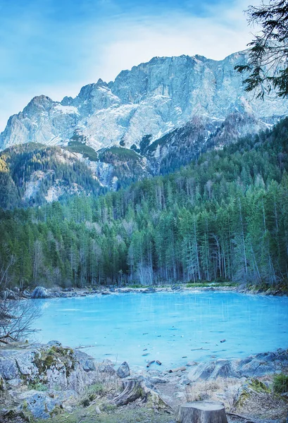 Lago de bosque congelado en los Alpes bávaros cerca del lago Eibsee —  Fotos de Stock