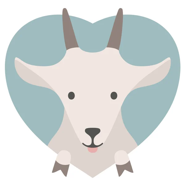 Set Hewan. Portrait of a goat in love in flat graphics - Stok Vektor