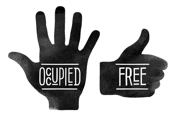Black hand silhouettes with the words Occupied and Free — Stock Vector