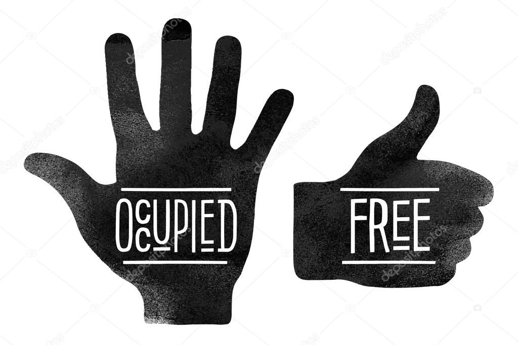 Black hand silhouettes with the words Occupied and Free