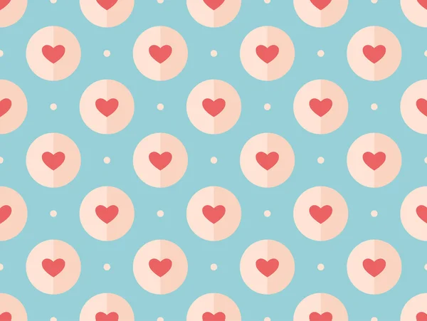 Seamless pattern of red hearts on a turquoise background — Stock Vector