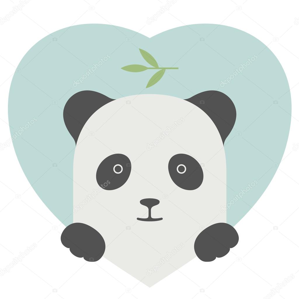 Animal set. Portrait of a panda in love over heart backdrop