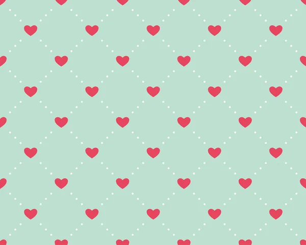 Seamless pattern of hearts on a light green background — Stock Vector