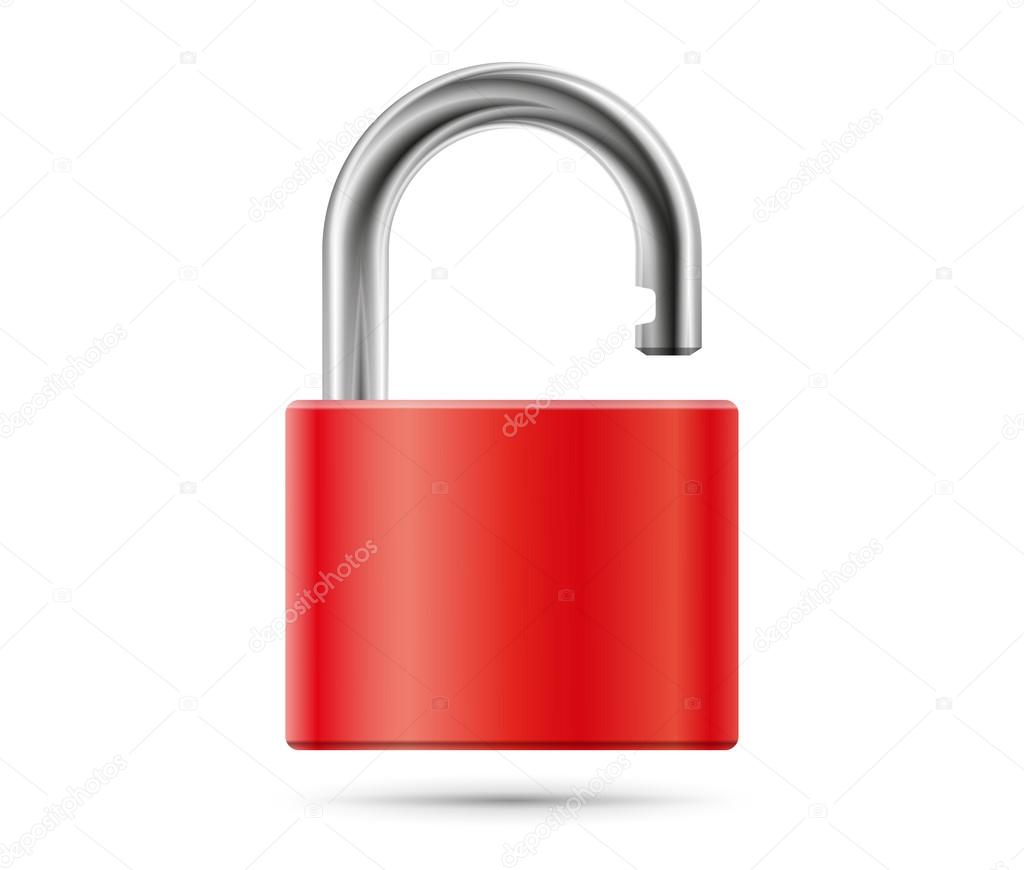 Realistic padlock illustration. Closed red lock security icon