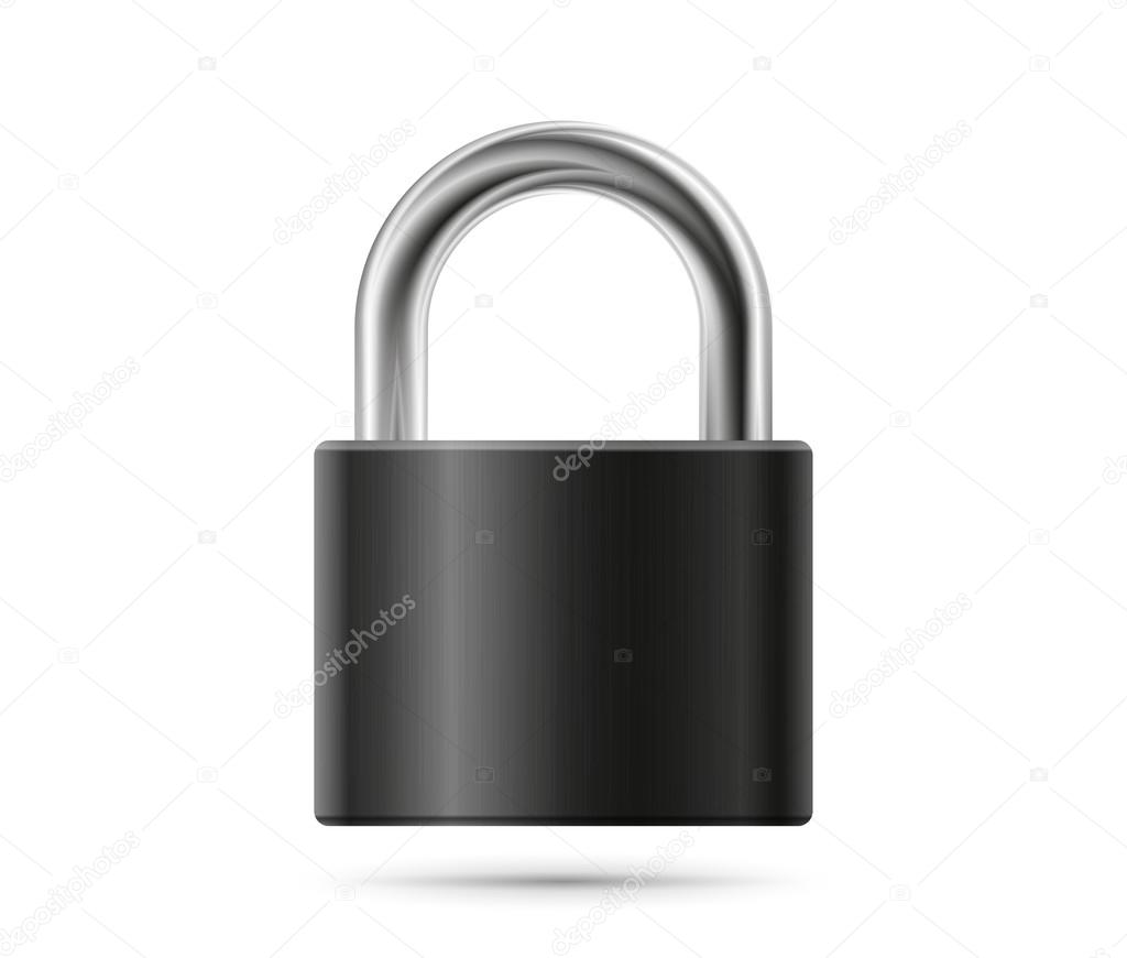 Realistic padlock illustration. Closed black lock security icon