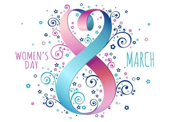 Le 8 mars, jour de la femme. Carte de vœux vectorielle avec coeurs et ruban . — Image vectorielle