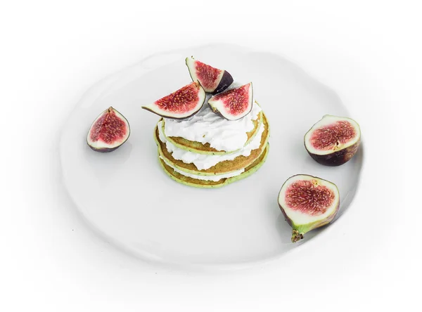 Marrow pancakes with fresh figs and soft cheese — Stock Photo, Image